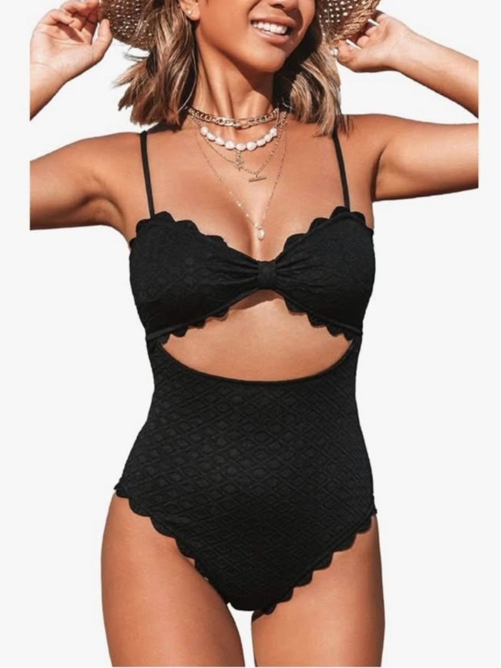 Cupshe Black Scalloped Cutout One-Piece Swimsuit